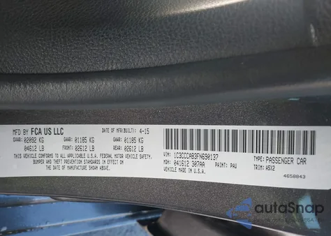 2015 Chrysler 200 Limited z USA, uszkodzony, nr VIN 1C3CCCAB3FN690137